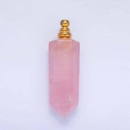 Long Pointed Crystal Vial Perfume Bottle Charm Rose Quartz Amethyst Aventurine Gemstone Essential Oil Bottle Pendant
