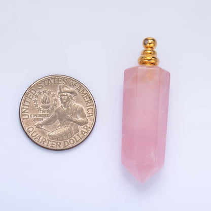 Long Pointed Crystal Vial Perfume Bottle Charm Rose Quartz Amethyst Aventurine Gemstone Essential Oil Bottle Pendant
