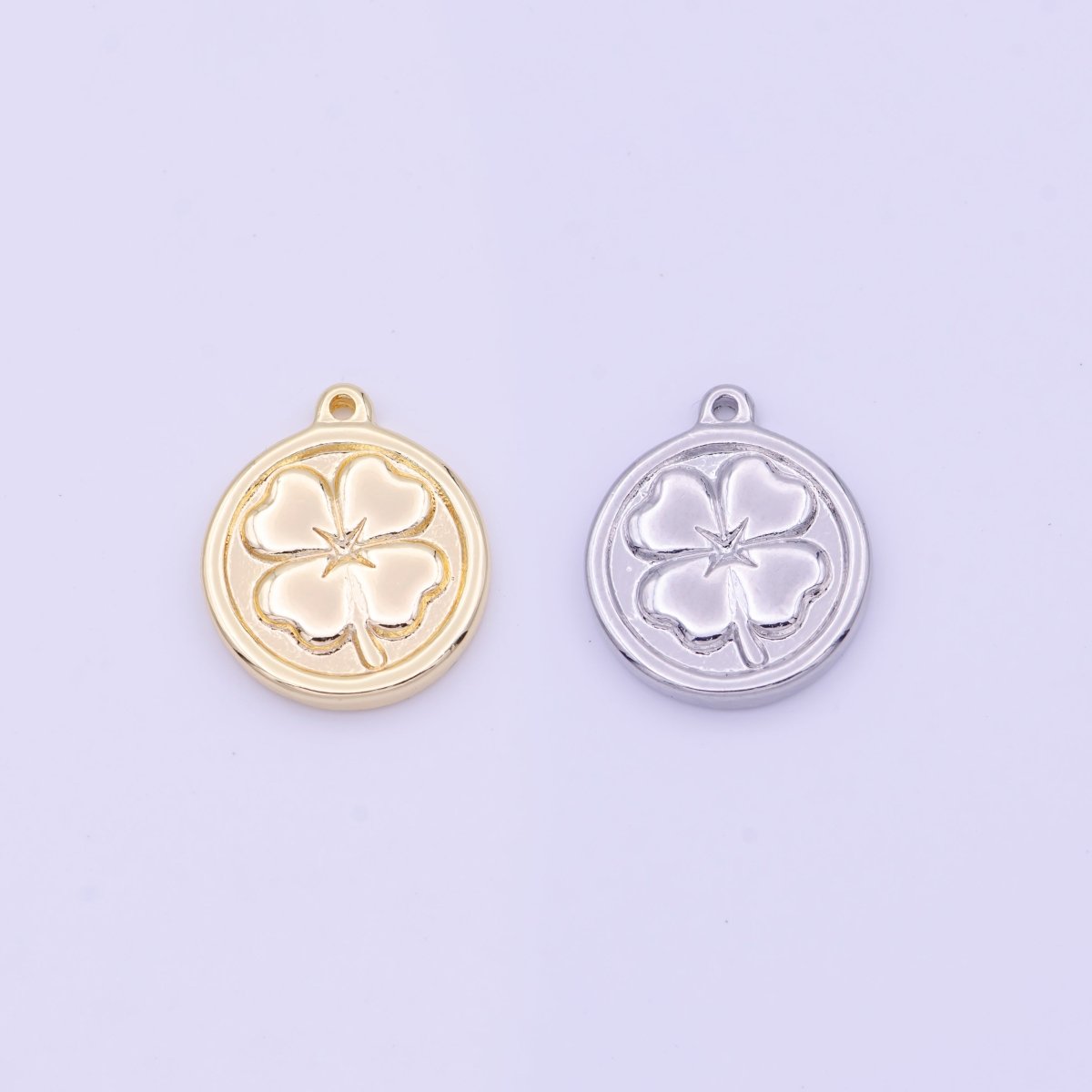 Lucky Clover Quatrefoil Coin Charm in Gold &amp; Silver |  D-453
