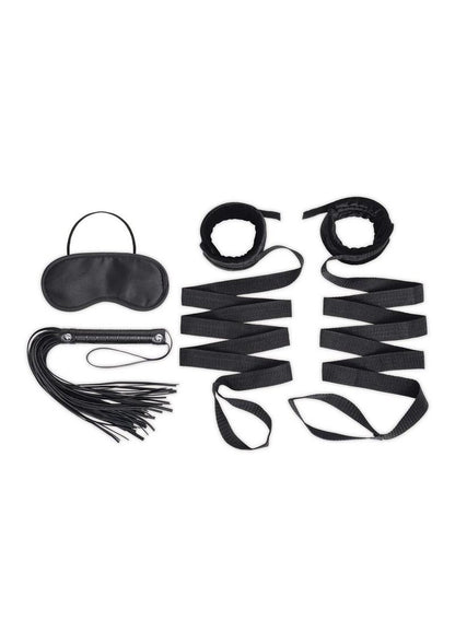 Lux Fetish Bondage Bed Strap And Flogger Kit with Satin Blindfold