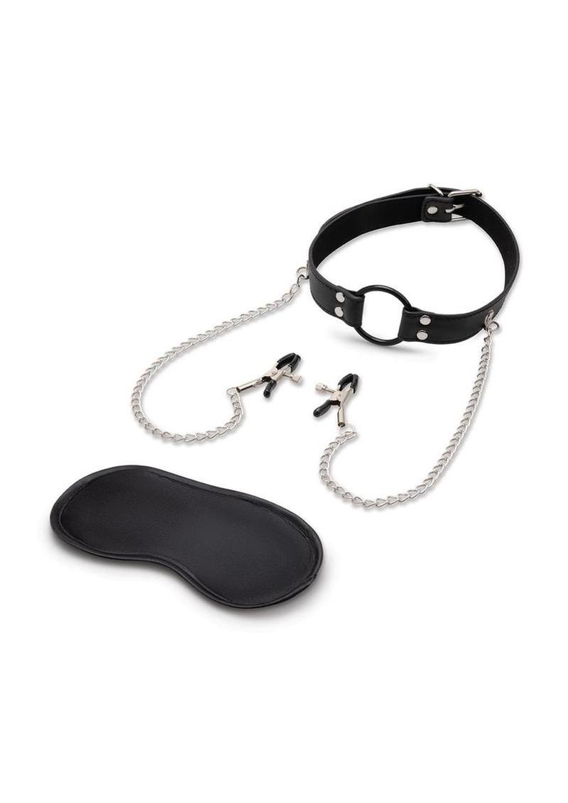 Lux Fetish Open Mouth Gag with Nipple Clips