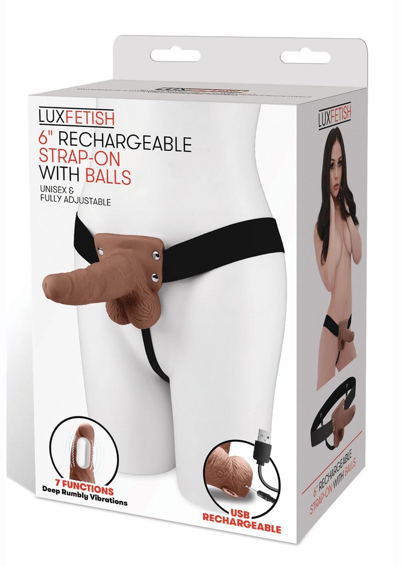 Lux Fetish 6in Rechargeable Strap-On with Balls Unisex And Adjustable