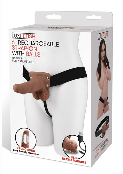 Lux Fetish 6in Rechargeable Strap-On with Balls Unisex And Adjustable