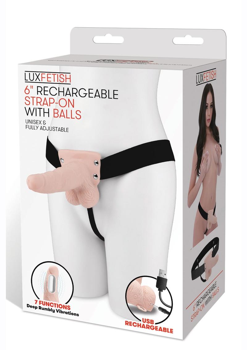 Lux Fetish 6in Rechargeable Strap-On with Balls Unisex And Adjustable