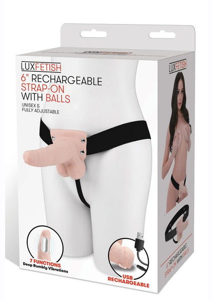 Lux Fetish 6in Rechargeable Strap-On with Balls Unisex And Adjustable