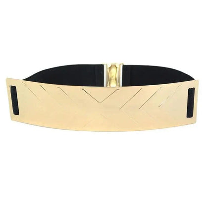 Luxurious Gold Wide Strap Elastic Belts For Women Elegant Metal Polished Plain Gold Belt Black Wide Strap Waistband for Women