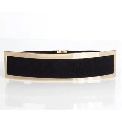 Luxurious Gold Wide Strap Elastic Belts For Women Elegant Metal Polished Plain Gold Belt Black Wide Strap Waistband for Women
