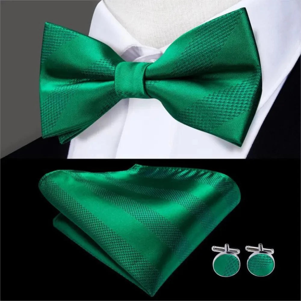Luxury Butterfly Beige Silk Bow Ties For Men Gentlemens Cufflinks Set Elegant Design Wedding Party Bowties For Tuxedo Excellent Gift For Prom