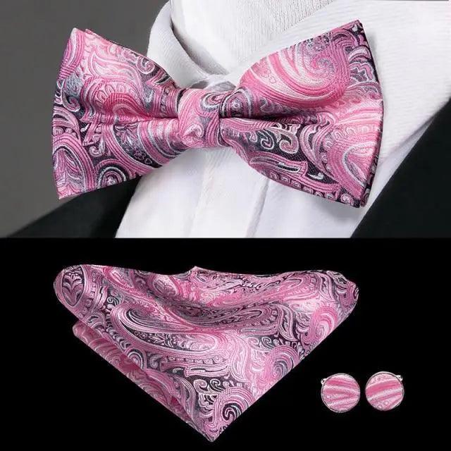 Luxury Butterfly Beige Silk Bow Ties For Men Gentlemens Cufflinks Set Elegant Design Wedding Party Bowties For Tuxedo Excellent Gift For Prom
