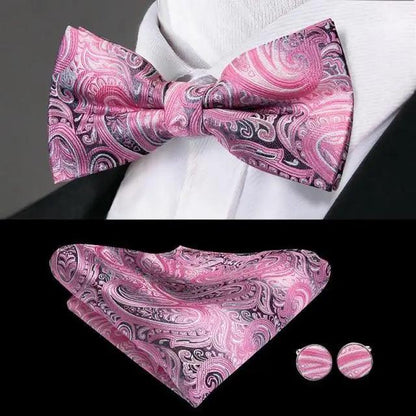 Luxury Butterfly Beige Silk Bow Ties For Men Gentlemens Cufflinks Set Elegant Design Wedding Party Bowties For Tuxedo Excellent Gift For Prom