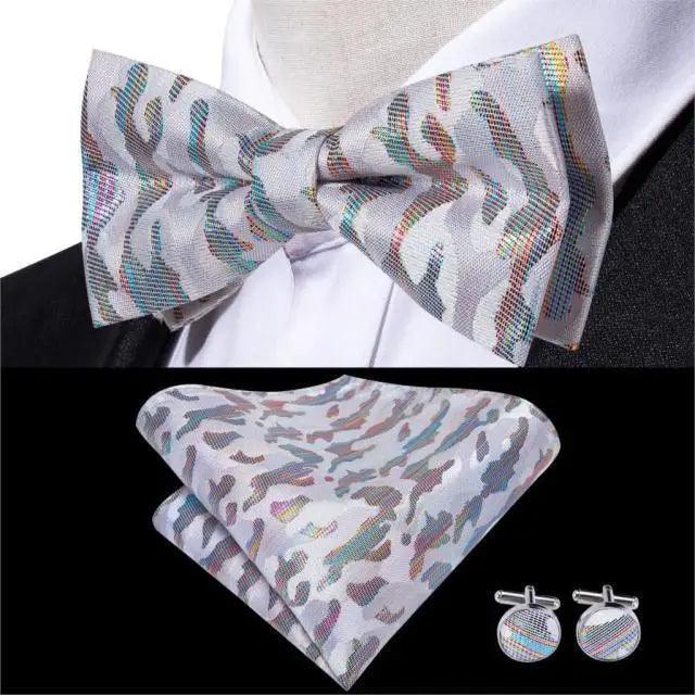 Luxury Butterfly Beige Silk Bow Ties For Men Gentlemens Cufflinks Set Elegant Design Wedding Party Bowties For Tuxedo Excellent Gift For Prom