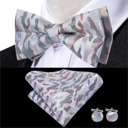 Luxury Butterfly Beige Silk Bow Ties For Men Gentlemens Cufflinks Set Elegant Design Wedding Party Bowties For Tuxedo Excellent Gift For Prom