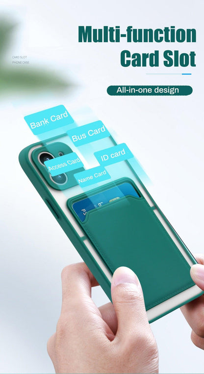 Luxury Card Holder Wallet Case For iPhone 11 Pro Max 12 Mini X XR 7 8 Plus XS Max Hard Solid Color Clear Protection Cover  Soft Silicone Shockproof Back Cover