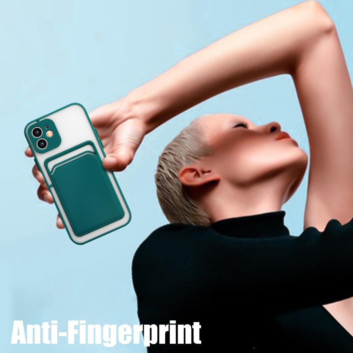 Luxury Card Holder Wallet Case For iPhone 11 Pro Max 12 Mini X XR 7 8 Plus XS Max Hard Solid Color Clear Protection Cover  Soft Silicone Shockproof Back Cover