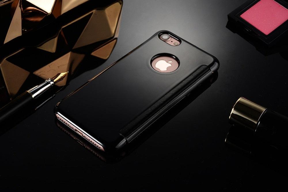 Luxury iphone Flip Case iphone 11 12 13 14 Cover Clear View Windows Mirror Magnetized Simple Closure Unique Flip Phone Stylish Case For iPhone