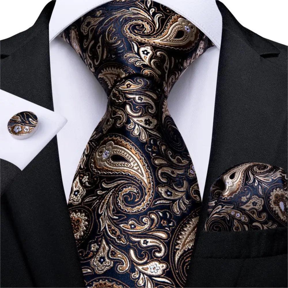 Luxury Wedding Party Floral Design Silk Necktie Hanky And Matching Cufflinks Set For Men Classic Design Necktie Set For Men