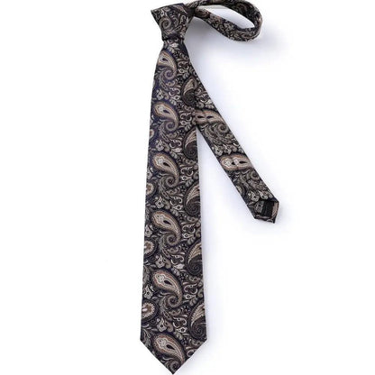 Luxury Wedding Party Floral Design Silk Necktie Hanky And Matching Cufflinks Set For Men Classic Design Necktie Set For Men