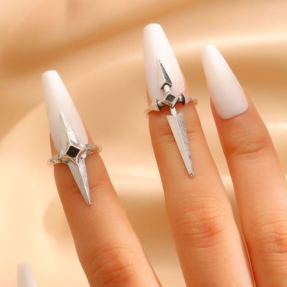 Gothic Dark Silver Sword &amp; Cross Open Ring