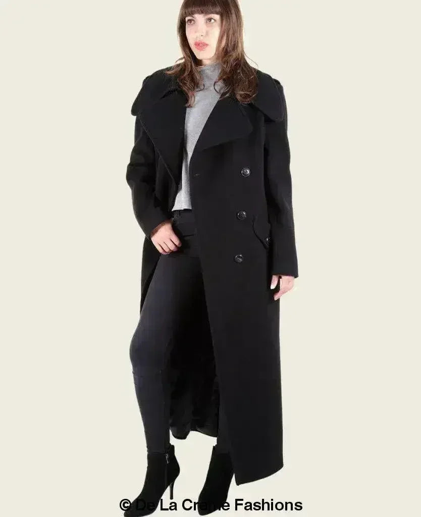 MARQUETTA - Womens Double Breasted Wool &amp; Cashmere Blend Long Coat