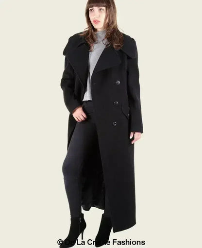 MARQUETTA - Womens Double Breasted Wool &amp; Cashmere Blend Long Coat
