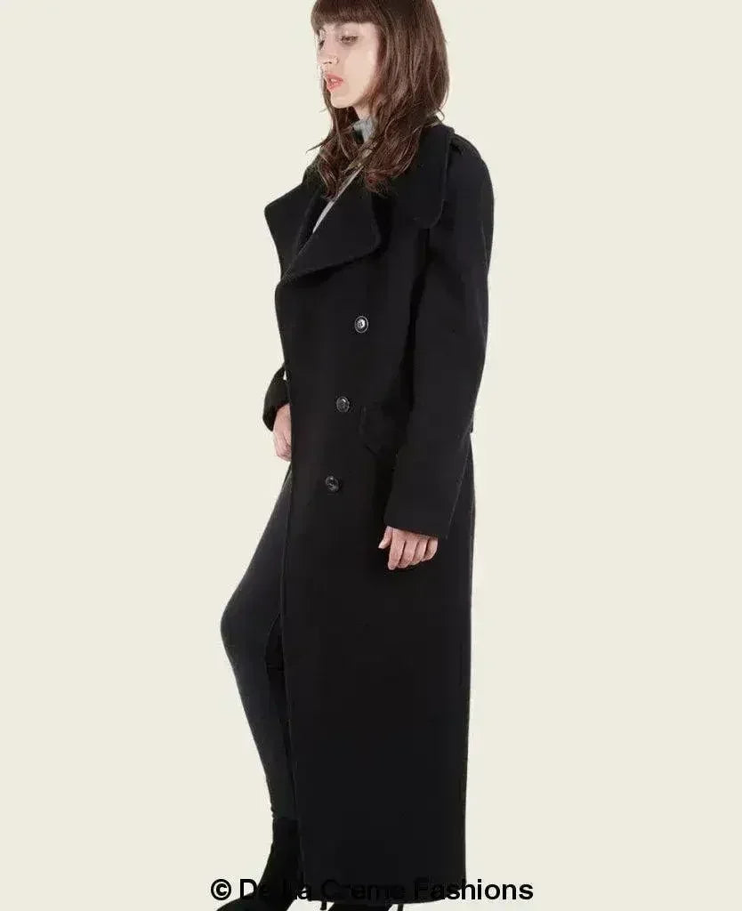 MARQUETTA - Womens Double Breasted Wool &amp; Cashmere Blend Long Coat