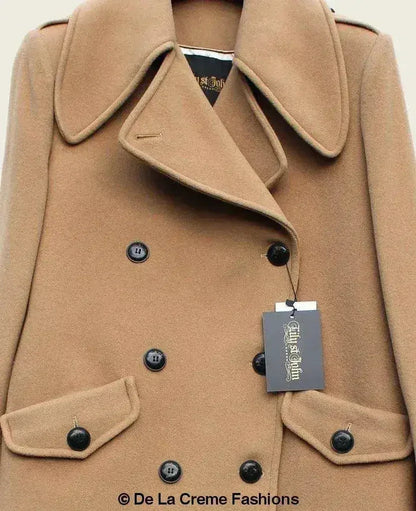 MARQUETTA - Womens Double Breasted Wool &amp; Cashmere Blend Long Coat
