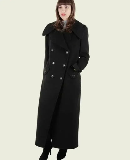 MARQUETTA - Womens Double Breasted Wool &amp; Cashmere Blend Long Coat