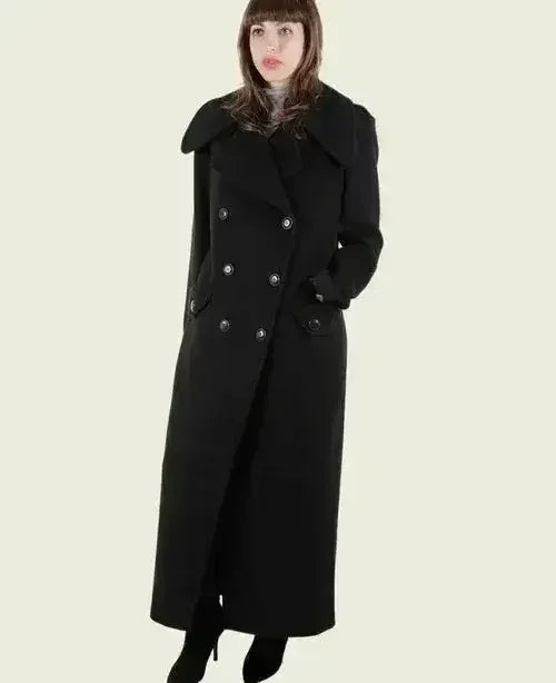MARQUETTA - Womens Double Breasted Wool &amp; Cashmere Blend Long Coat