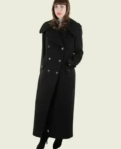 MARQUETTA - Womens Double Breasted Wool &amp; Cashmere Blend Long Coat