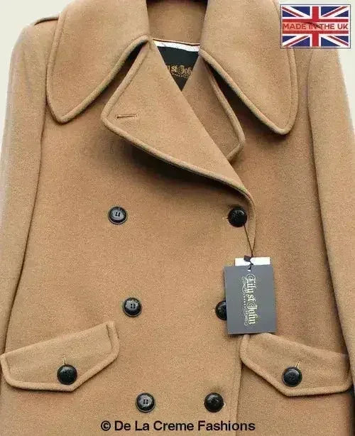 MARQUETTA - Womens Double Breasted Wool &amp; Cashmere Blend Long Coat