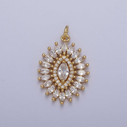 Marquise Micro Paved Cubic Zirconia Gold Oval Charm For Jewelry Making | C-880