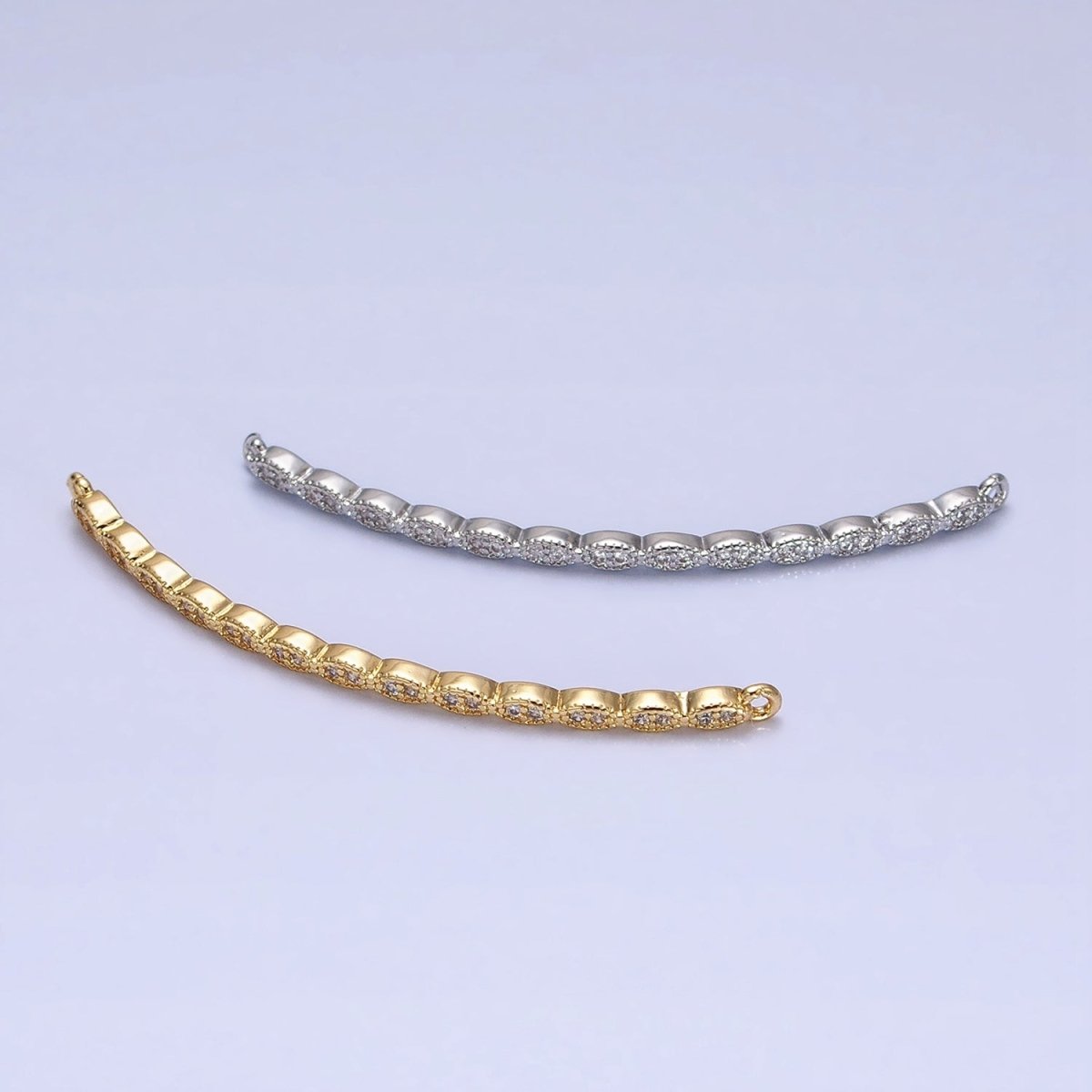 Marquise-Shaped Lined Micro Paved Clear CZ Link Connector in Gold &amp; Silver | Y-853