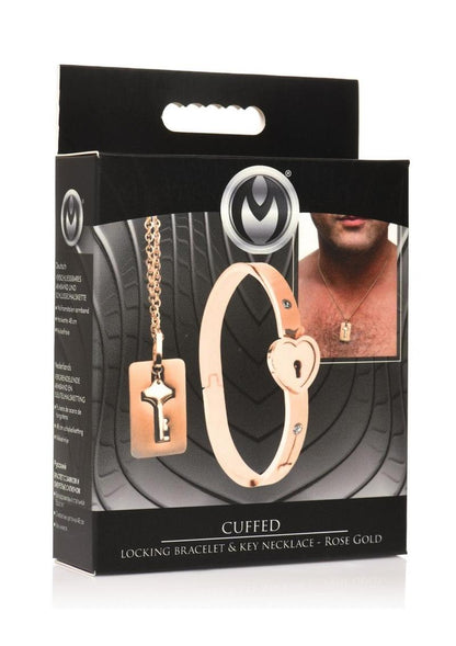 Cuffed Locking Bracelet And Key Necklace Rose Gold