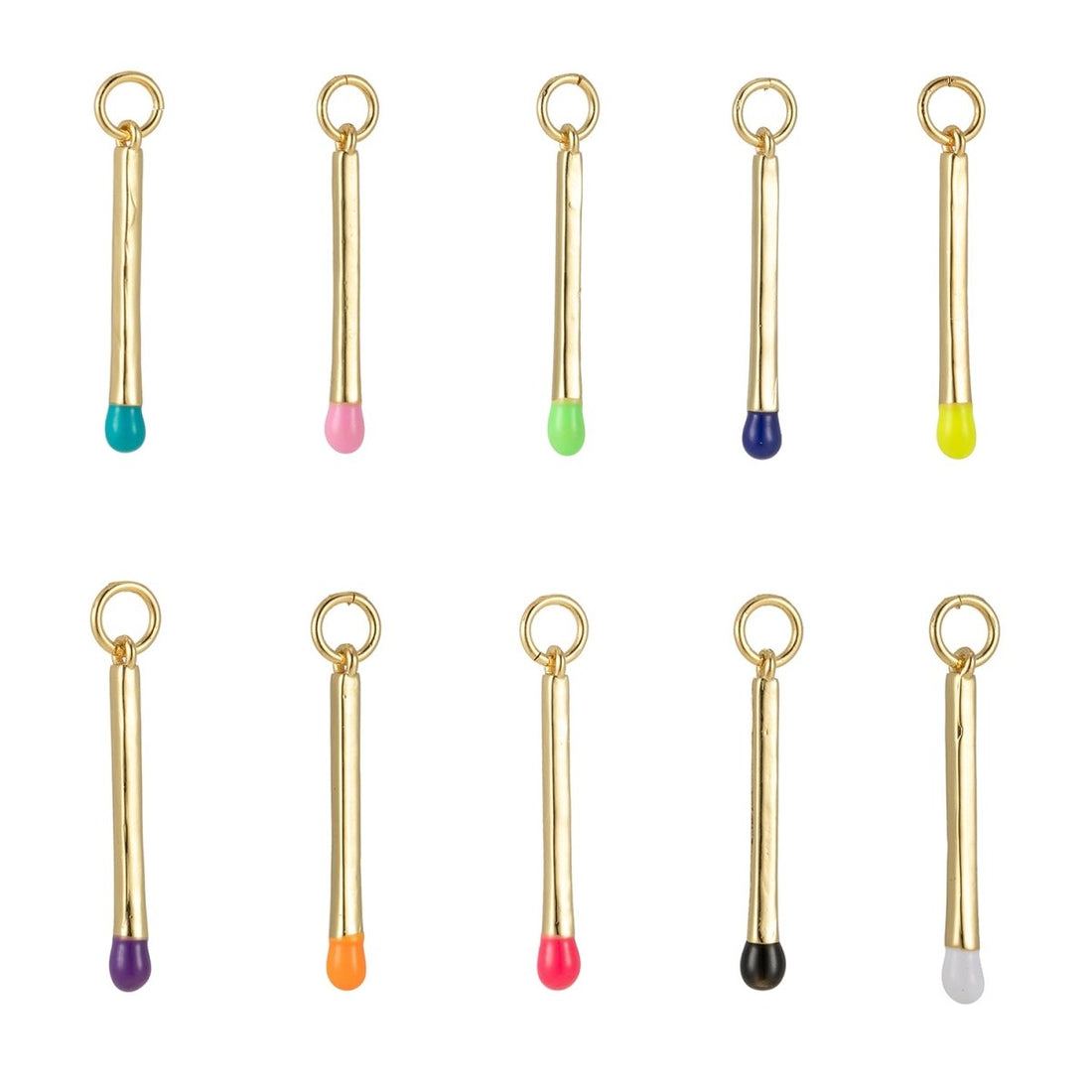 Matchstick Charm Enamel Colored Tip Matches Pendant for Earring Necklace Making Supply Rainbow Black Blue Pink Green Purple Stick Charm E-804-E-813