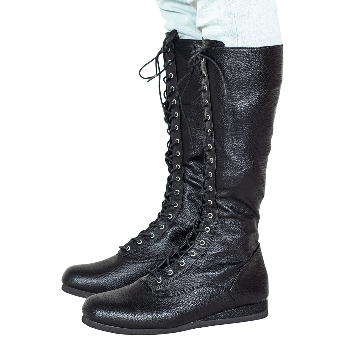 Matte Black Wrestling Boots Halloween Costume Cosplay