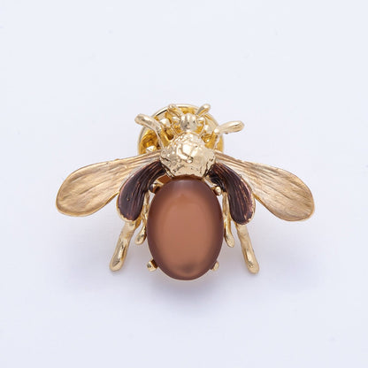 Matte Gold 33.5mm x 23mm Brown Wasp Bee Insect Animal Pin Brooch | BH-041