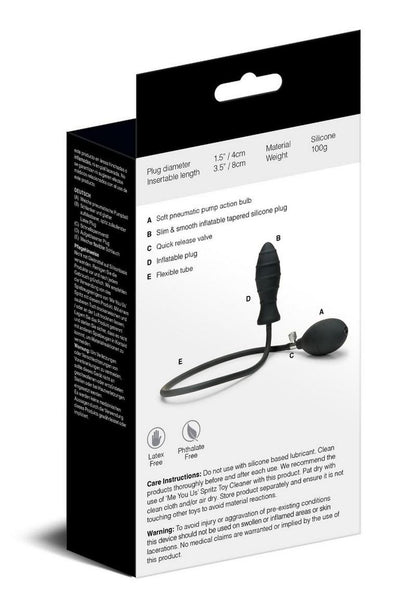 Me You Us Black Inflatable Anal Plug Soft Silicone Quick Release Valve