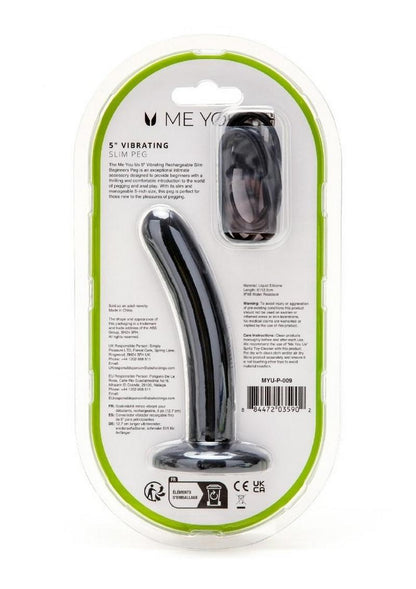 Me You Us Vibrating Slim Dildo 5in Rechargeable Black Peg