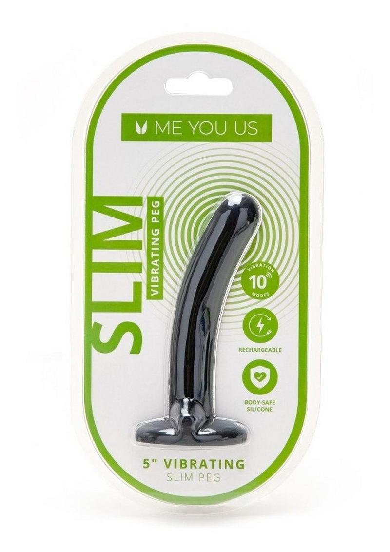 Me You Us Vibrating Slim Dildo 5in Rechargeable Black Peg