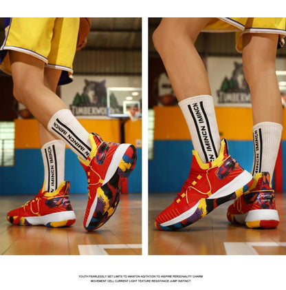 Men Breathable Basketball Shoes Shockproof High Top Sneakers Cushioning Sport Shoes Outdoor Training Ankle Boots Lightning Professional Anti Slip Sports Shoes For Running Walking Sport