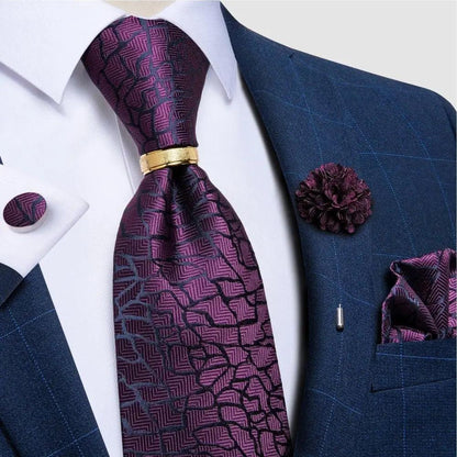 Men Luxury Red Silk Necktie Matching Cufflinks Set For Men Bridegroom Wedding Business Necktie Elegant Design Ideal Gift For Men