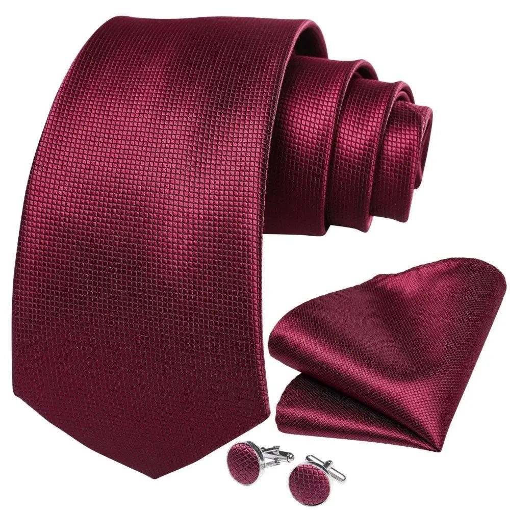 Men Luxury Red Silk Necktie Matching Cufflinks Set For Men Bridegroom Wedding Business Necktie Elegant Design Ideal Gift For Men