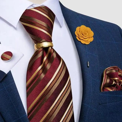 Men Luxury Red Silk Necktie Matching Cufflinks Set For Men Bridegroom Wedding Business Necktie Elegant Design Ideal Gift For Men