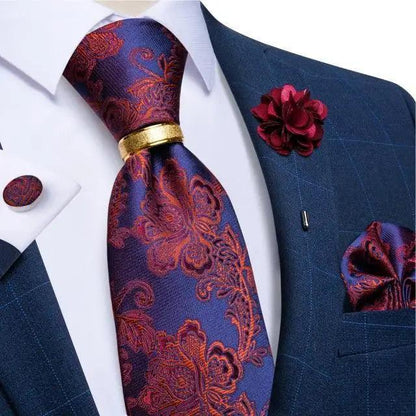 Men Luxury Red Silk Necktie Matching Cufflinks Set For Men Bridegroom Wedding Business Necktie Elegant Design Ideal Gift For Men