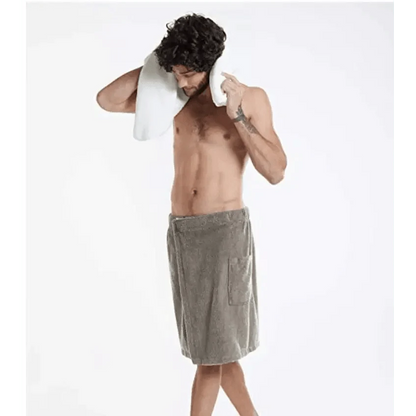 Men Plush Fleece Wrap Spa Gym Bath Wrap Solid Color Classy Design Bathrobes With Pocket Trendy Men&