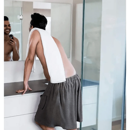 Men Plush Fleece Wrap Spa Gym Bath Wrap Solid Color Classy Design Bathrobes With Pocket Trendy Men&