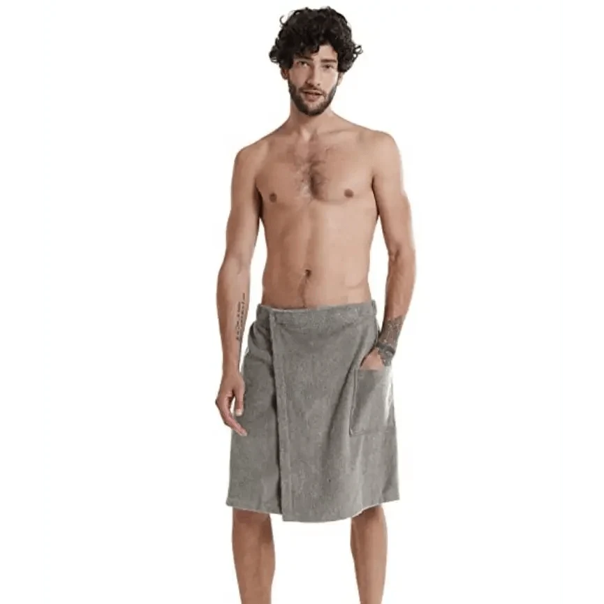 Men Plush Fleece Wrap Spa Gym Bath Wrap Solid Color Classy Design Bathrobes With Pocket Trendy Men&