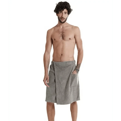 Men Plush Fleece Wrap Spa Gym Bath Wrap Solid Color Classy Design Bathrobes With Pocket Trendy Men&