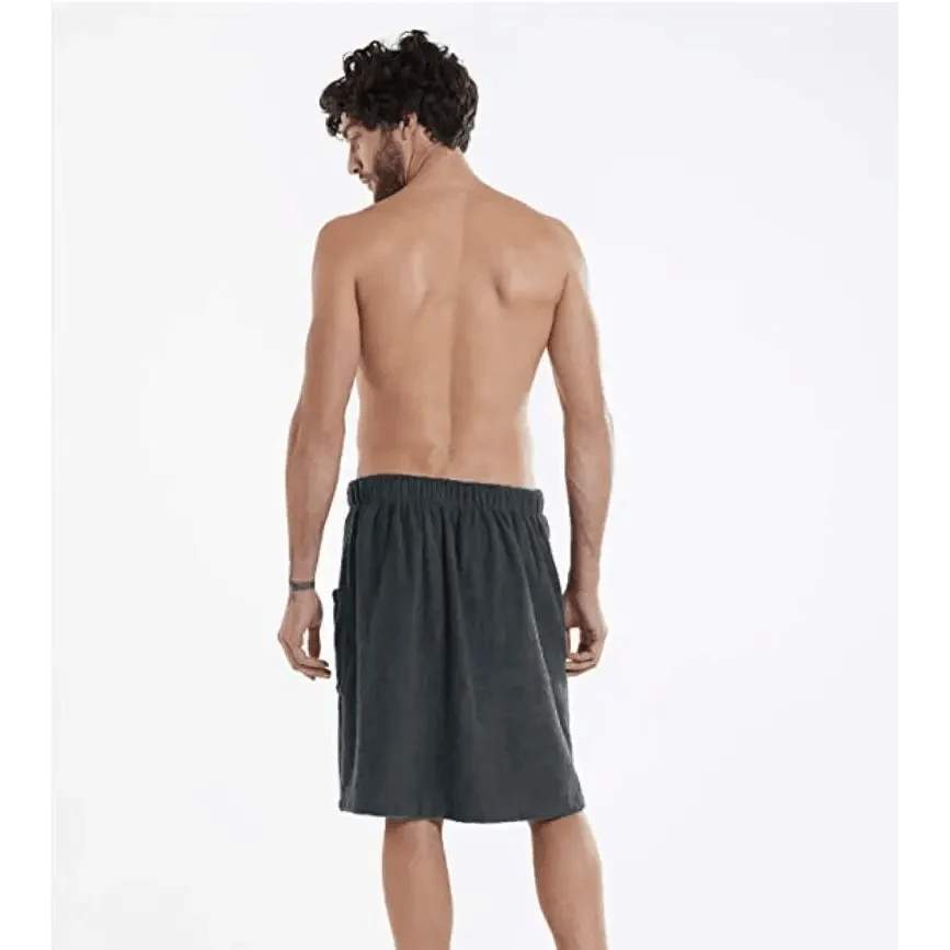 Men Plush Fleece Wrap Spa Gym Bath Wrap Solid Color Classy Design Bathrobes With Pocket Trendy Men&