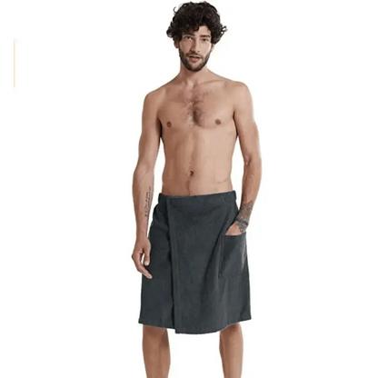 Men Plush Fleece Wrap Spa Gym Bath Wrap Solid Color Classy Design Bathrobes With Pocket Trendy Men&